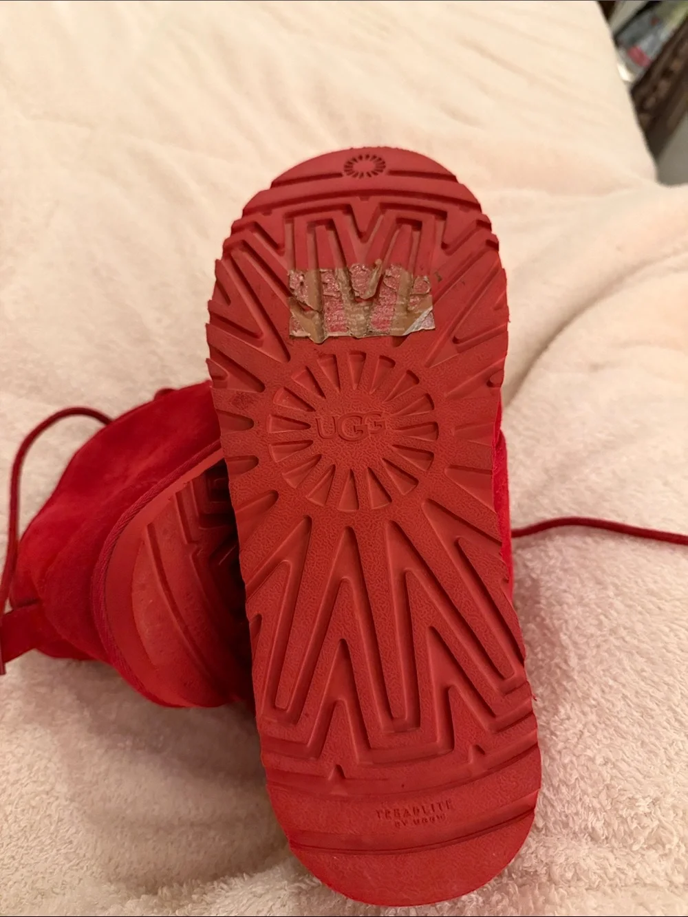 UGG Men’s Red Suede Boat Shoes with Shearling Lining
